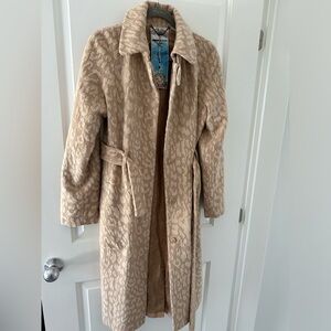 L.A.M.B. Gwen Stefani Balmacaan Camel Long Jacket Coat Sz 6 Leopard No Hood
